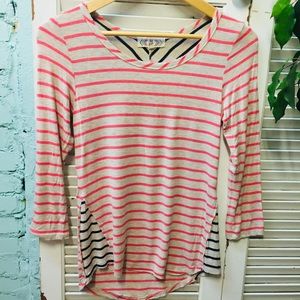 Pink Rose Asymmetrical Striped Long Sleeve Tee
